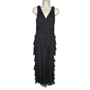Vintage Patra Elegant Black Tiered Chiffon Sleeveless‎ Dress Formal Size 8